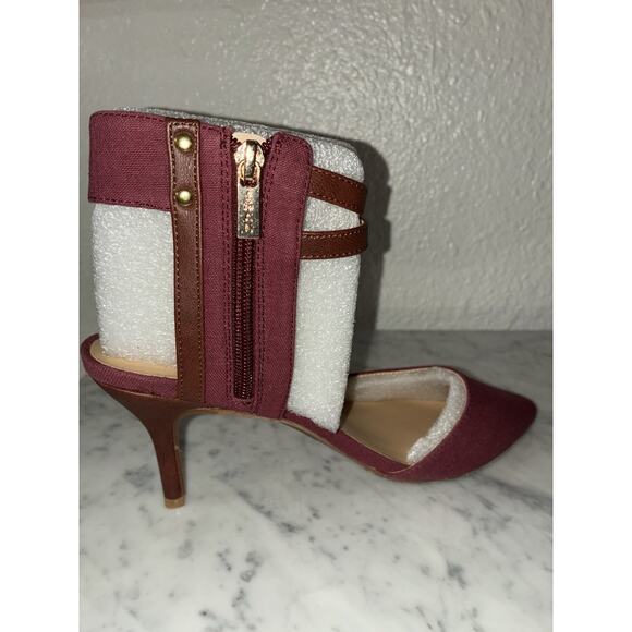 Iman High Heel Shoes Double Strap Ankle Sz 7 New Marsala Red #434569 Faux Suede - Picture 5 of 10